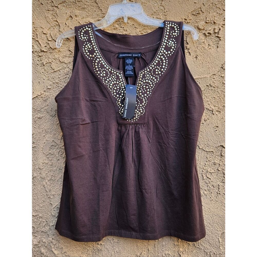 Josephine Chaus Brown Embellished V-Neck Tank Top Size L